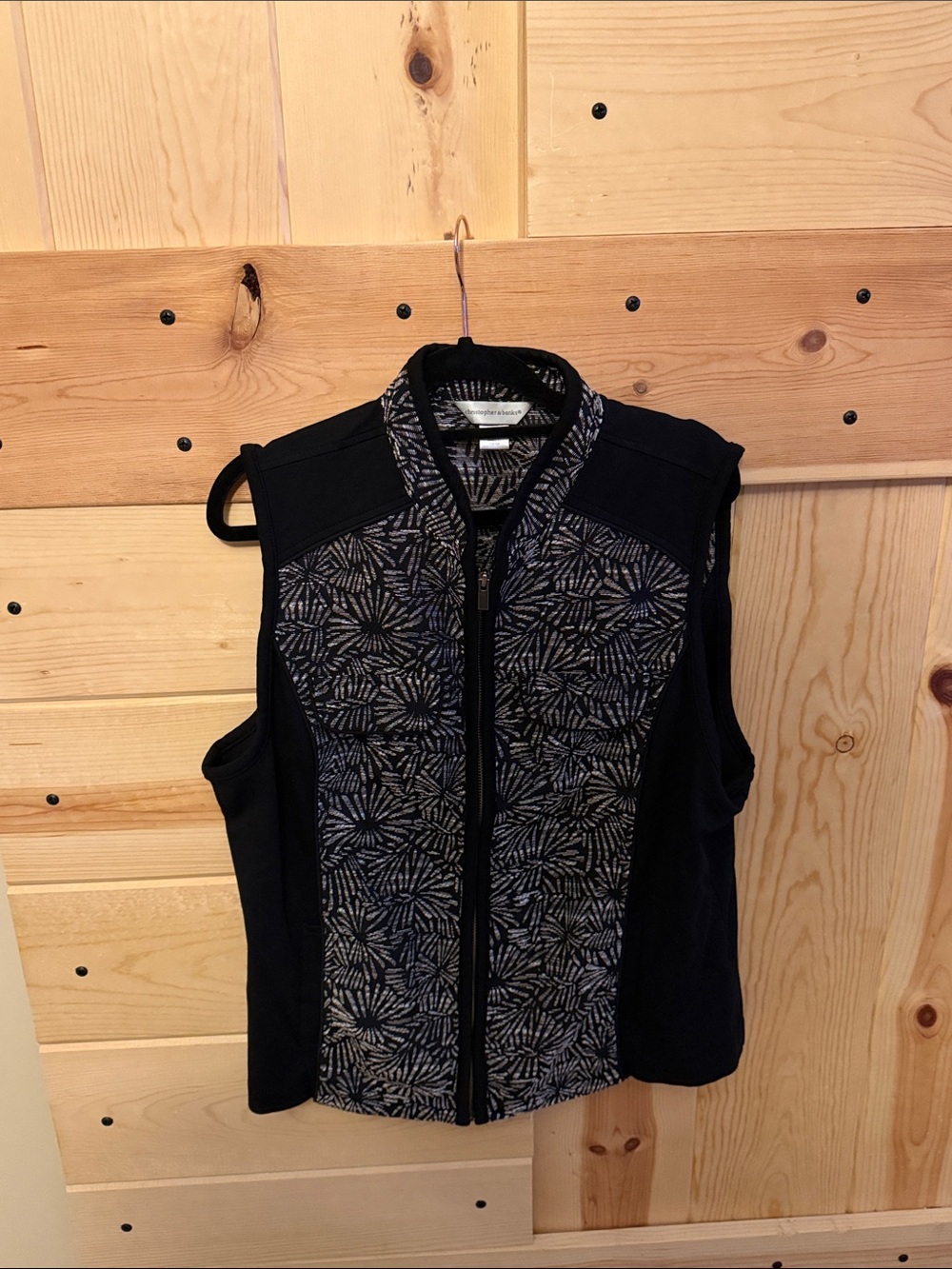 Christopher & Banks Black Patterned Zip-Front Vest (146)